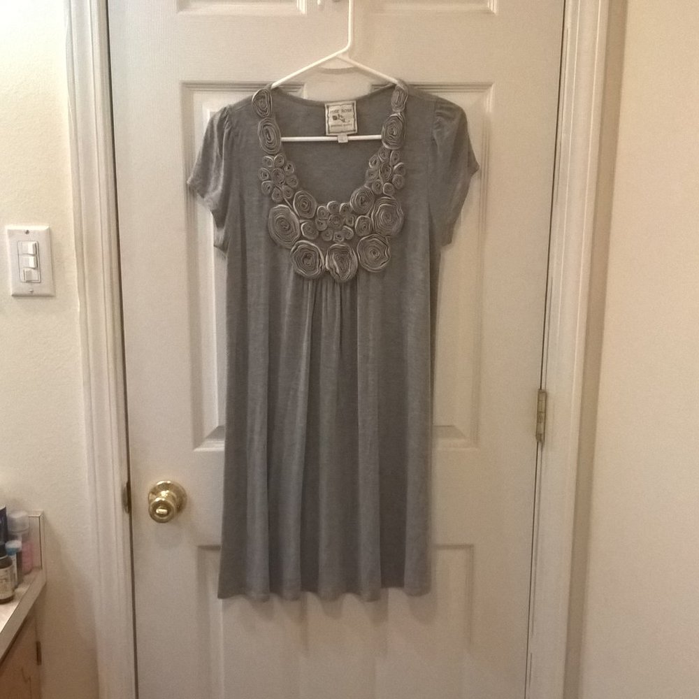 Pink Rose Faux Grey Rose Shirtdress L